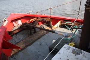 jury rigged tiller steering on a scottish trawler conversion
