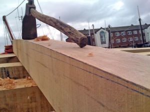 replacement oak deck beam for a trawler conversion